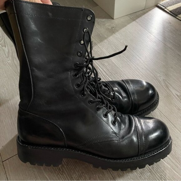 90s Vintage Military Combat Boots Patent Shiny Leather Vibram Sole Mens main image 6